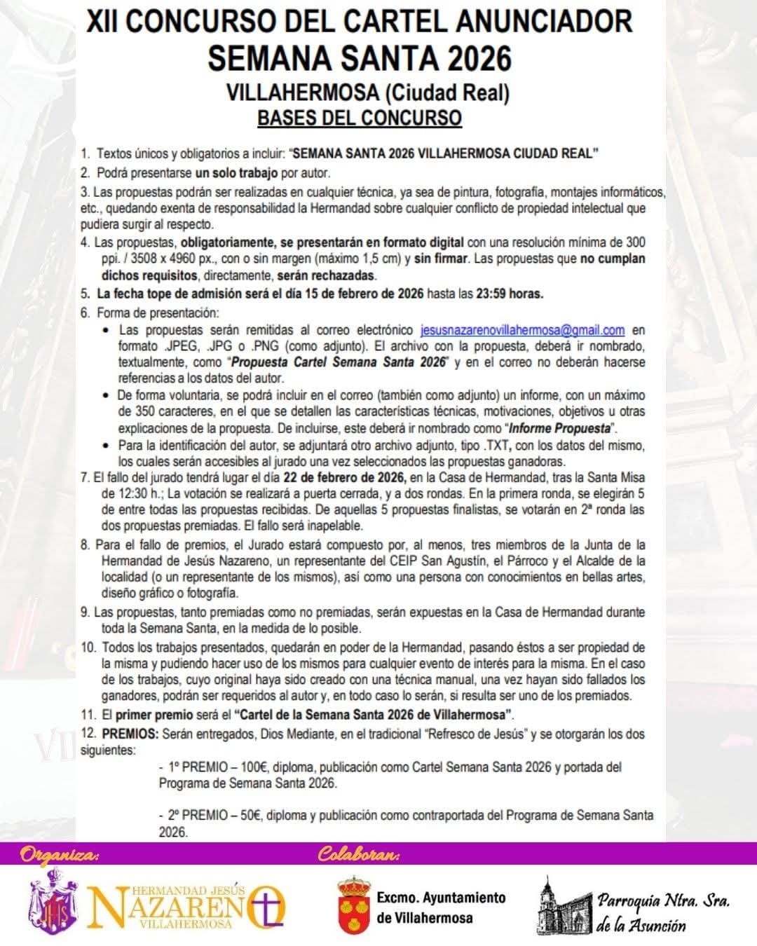 Concurso del Cartel Semana Santa Villahermosa 2026 - Campo de Montiel Info