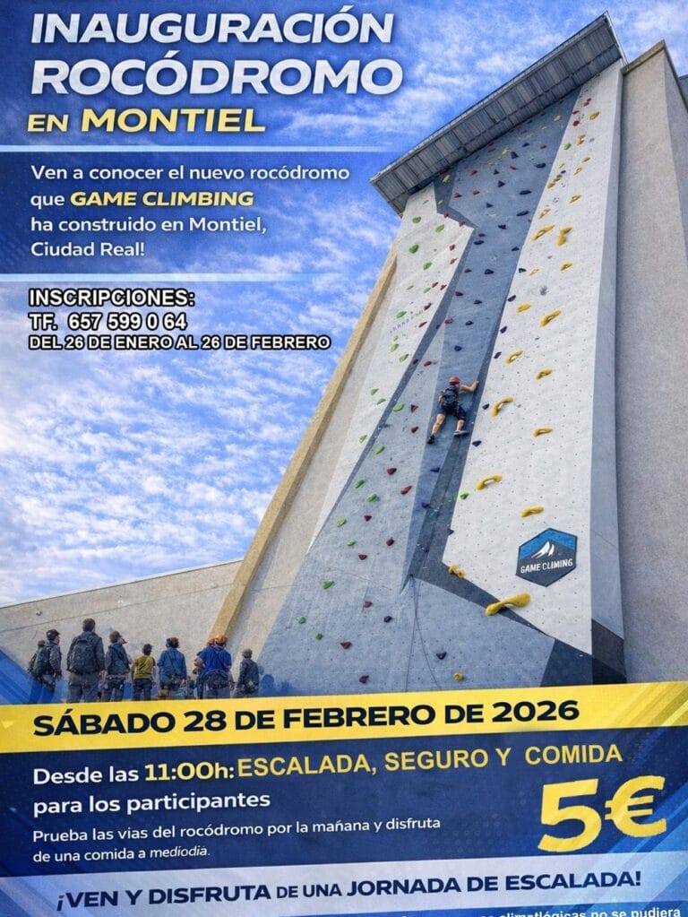 Montiel inaugura su nuevo rocódromo municipal el 28 de febrero de 2026. Un proyecto financiado con Fondos Europeos Next Generation EU que impulsa el deporte, el ocio activo, la vida saludable y el turismo sostenible en el Campo de Montiel.