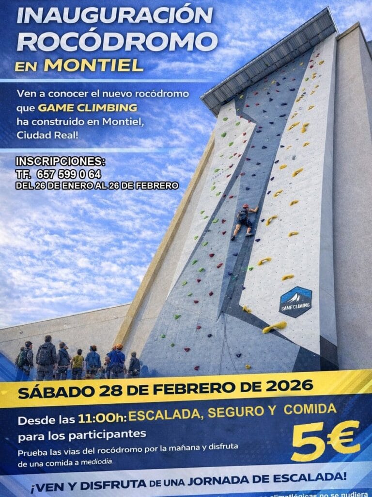 Montiel inaugura su nuevo rocódromo municipal el 28 de febrero de 2026. Un proyecto financiado con Fondos Europeos Next Generation EU que impulsa el deporte, el ocio activo, la vida saludable y el turismo sostenible en el Campo de Montiel.